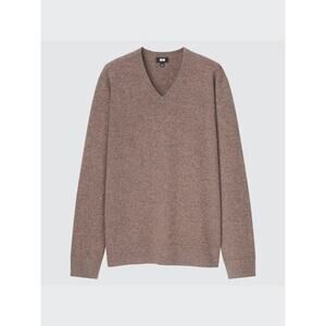 UNIQLO Cashmere V-Neckline Sweater Tan Long Sleeve Knit Pullover Size S Small